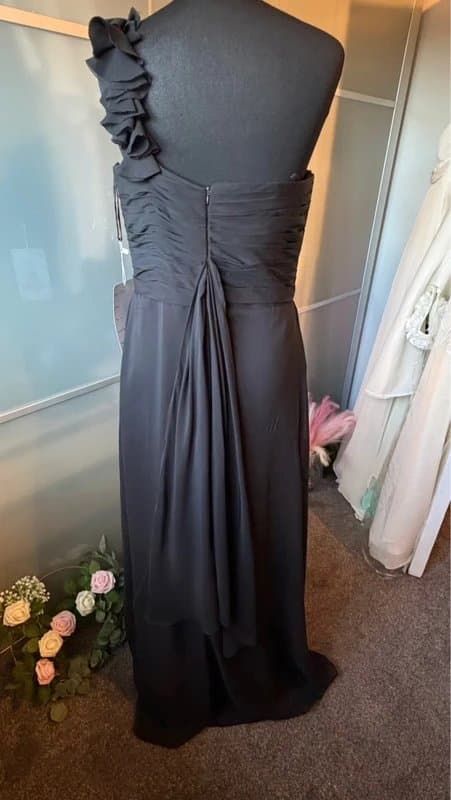 Wedding New black one shoulder long evening dress size 14