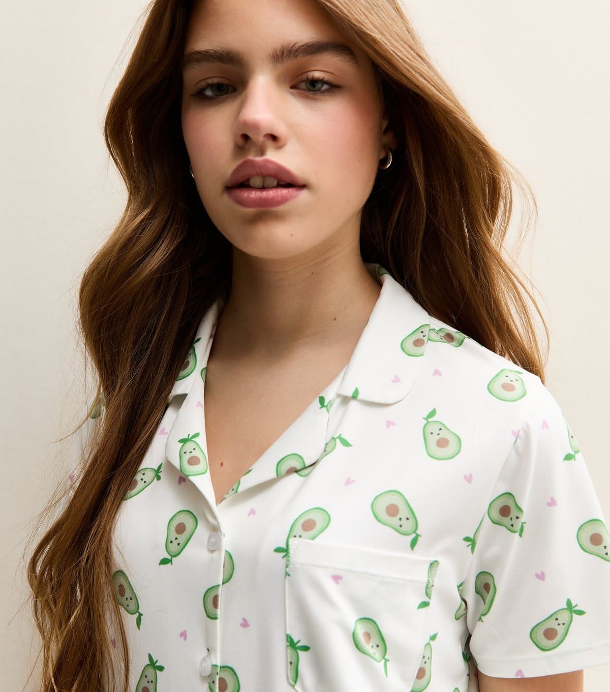 New Look Girls' White Avocado Print Shirt and Shorts Pyjama Set New Look