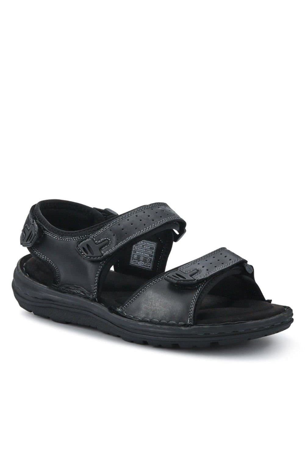 Pavers Pavers Men's Black Leather Adjustable Sandals