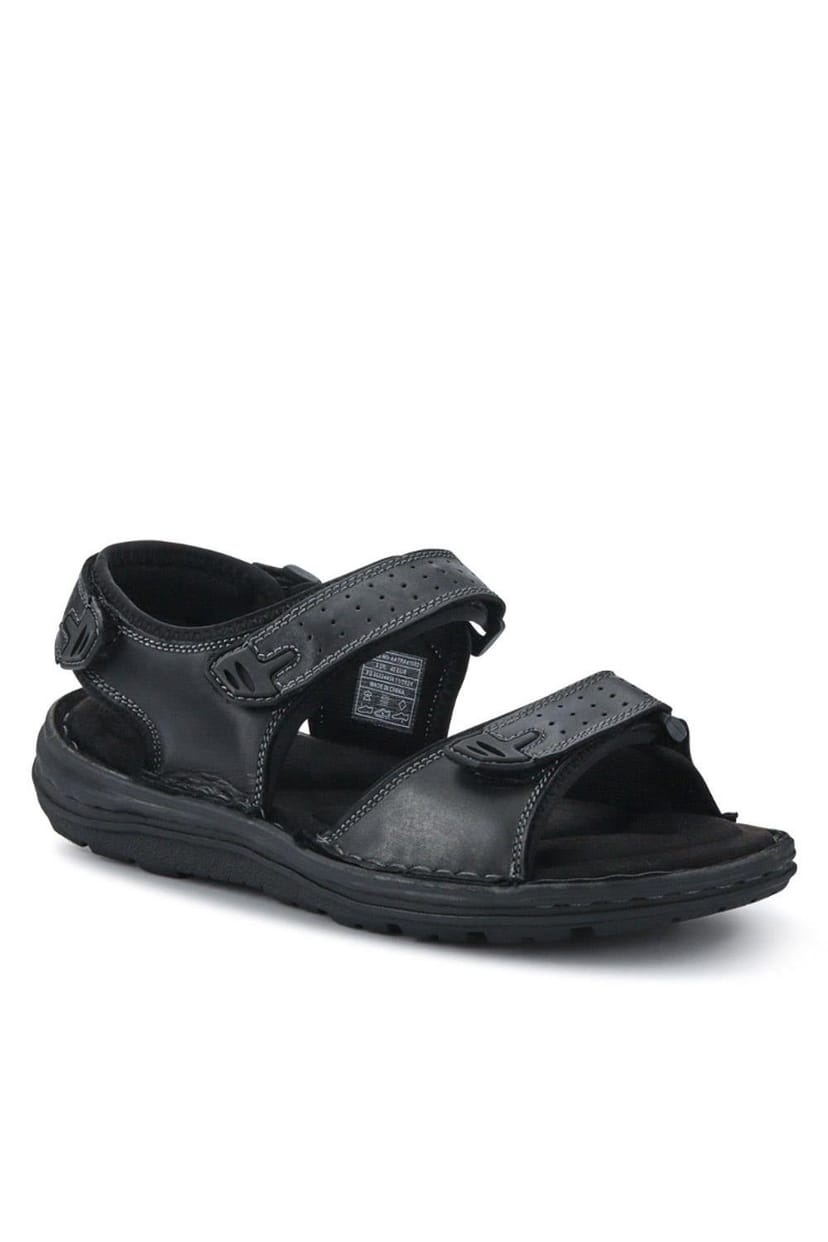 Pavers Pavers Men's Leather Adjustable Sandals in Black - 1