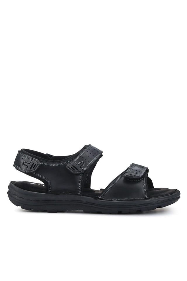 Pavers Pavers Men's Leather Adjustable Sandals in Black - 2