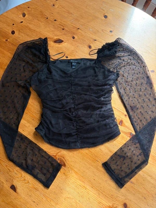 New Look Black ruched top with mesh sleeves