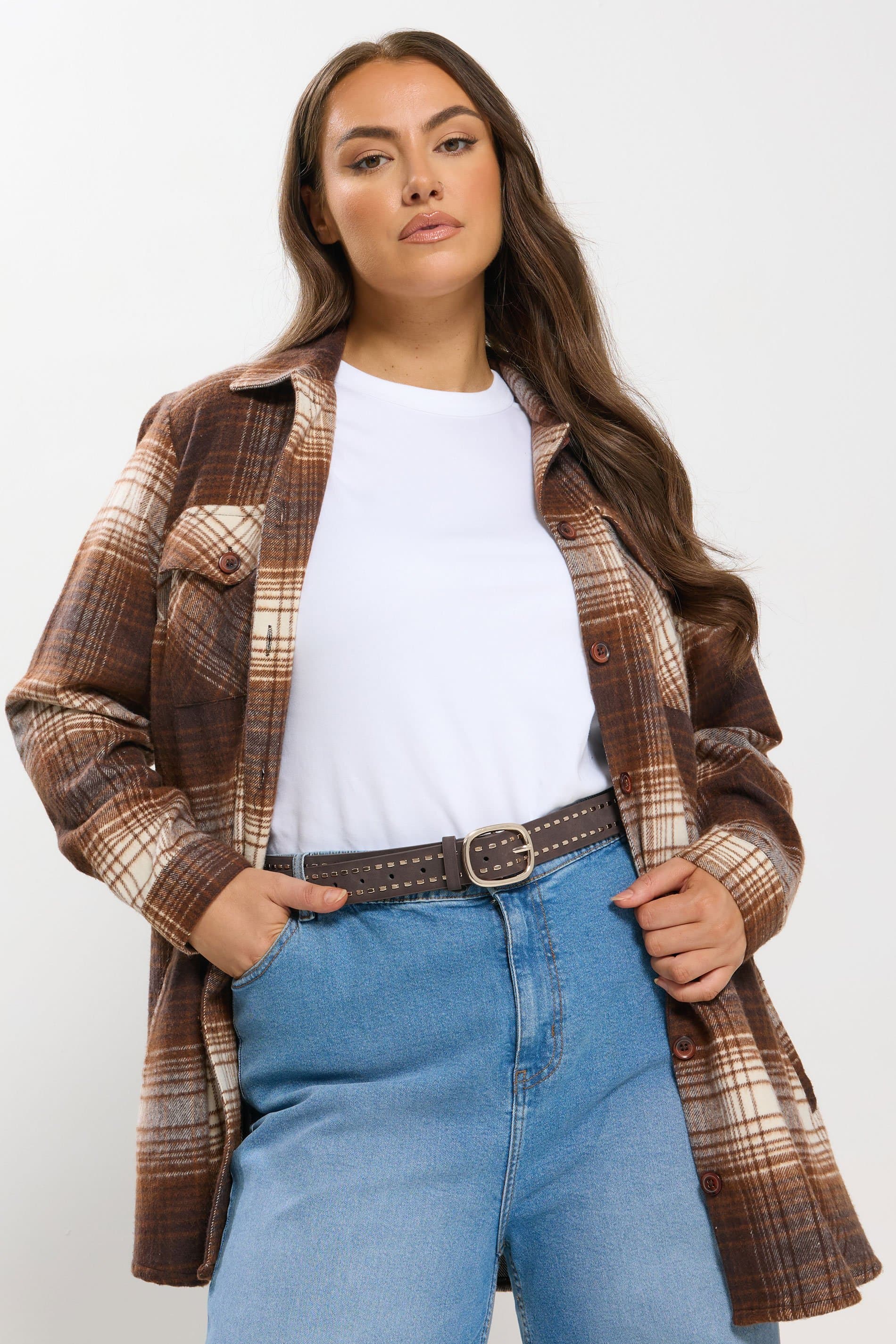 Yours Brown Faux Suede Stitch Detail Belt