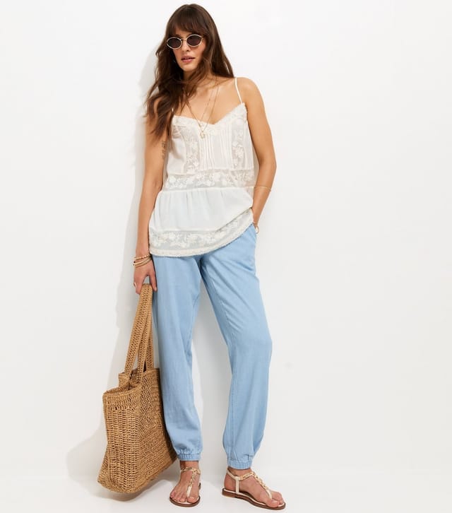 New Look Women's Tall Light Blue Cotton Cuffed Denim Cargo Trousers New Look - 3