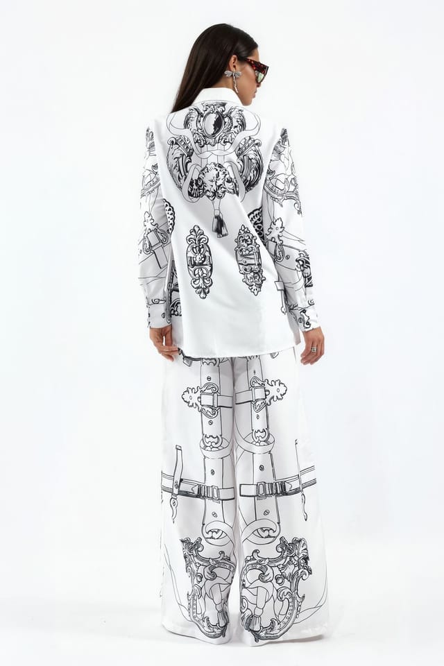 MSN Collection MSN Collection Women's Printed Shirt & Wide-Leg Trouser Set in Off-White - 3