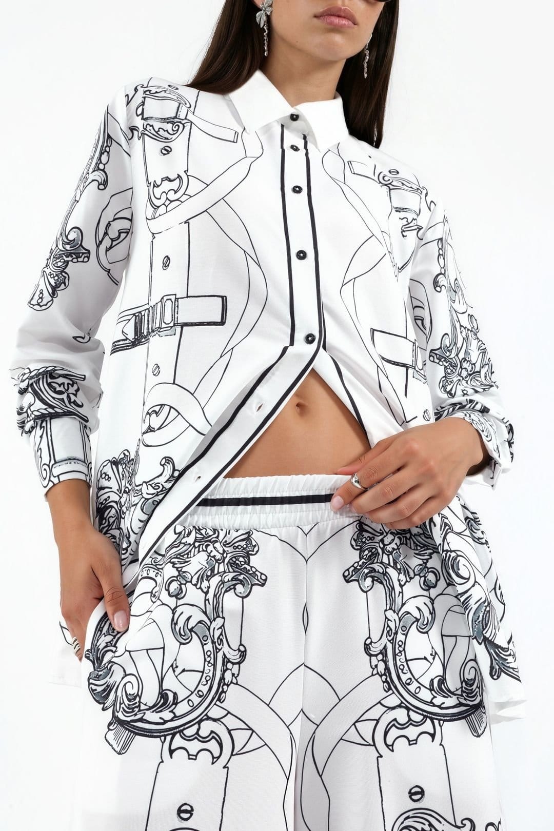 MSN Collection MSN Collection Women's Printed Shirt & Wide-Leg Trouser Set in Off-White - 4