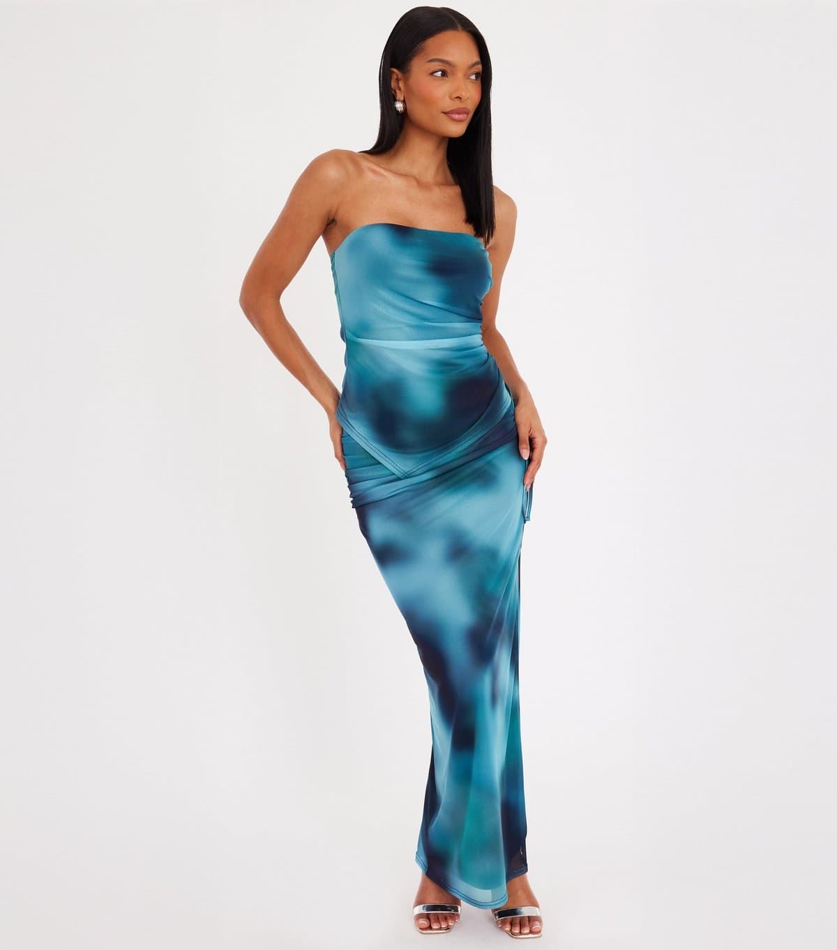 Quiz Women's Teal Marble Printed Maxi Skirt Quiz New Look