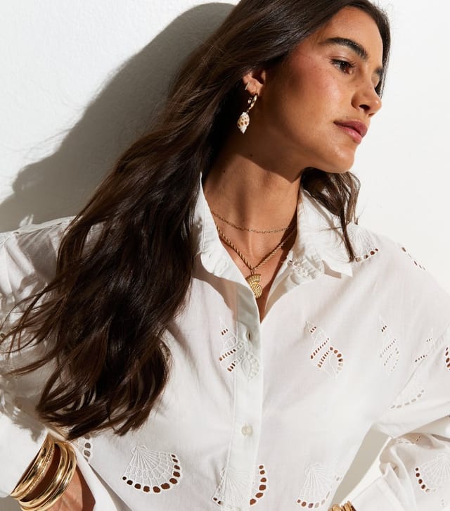 New Look Women's White Shell Cutwork Beach Shirt New Look - 2