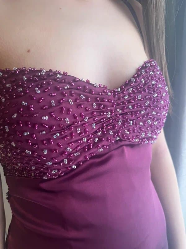Glamlora Plum/Burgundy Silk/Satin Feel Prom Dress