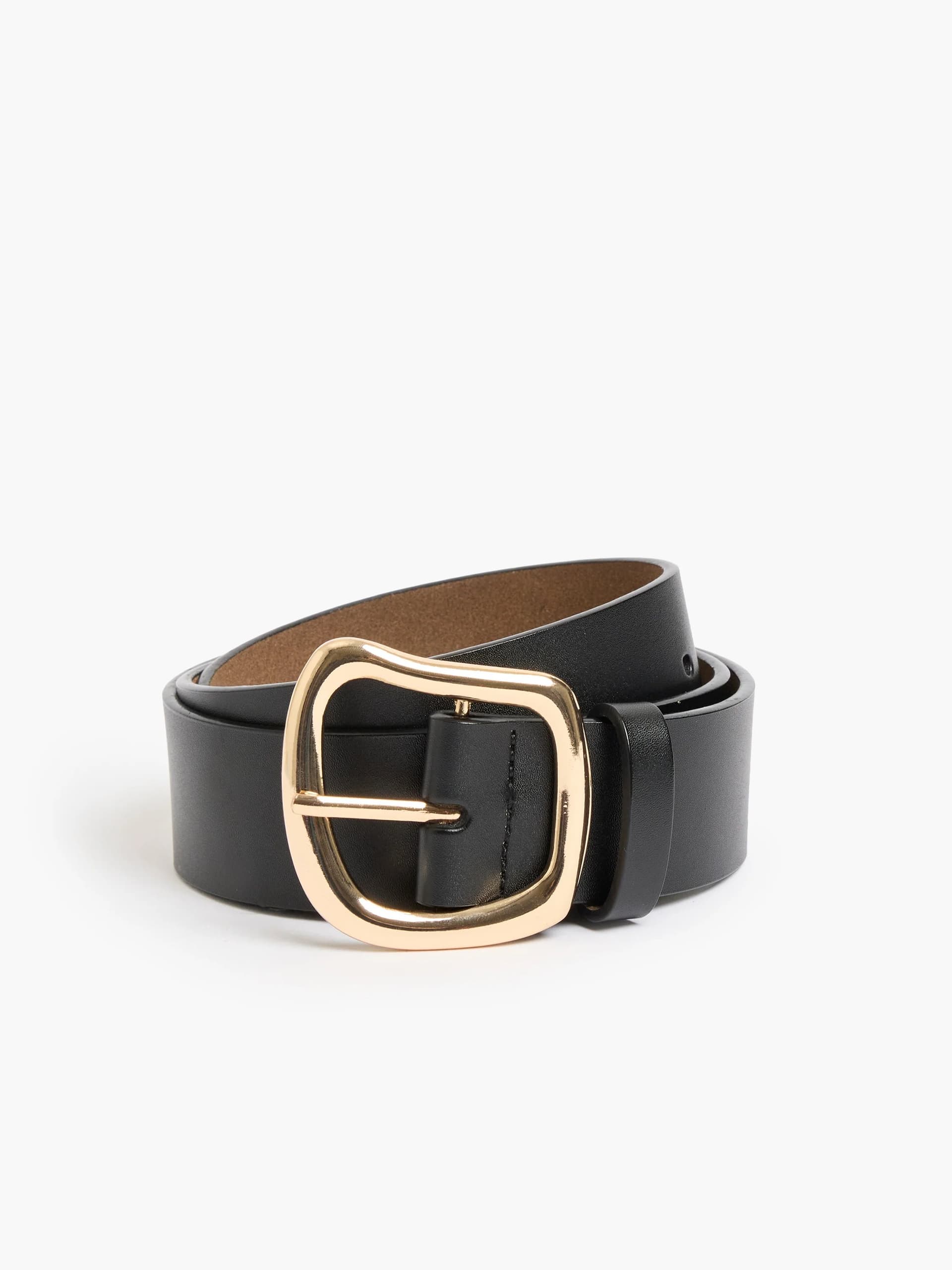 French Connection Asymmetric Buckle Leather Belt Black