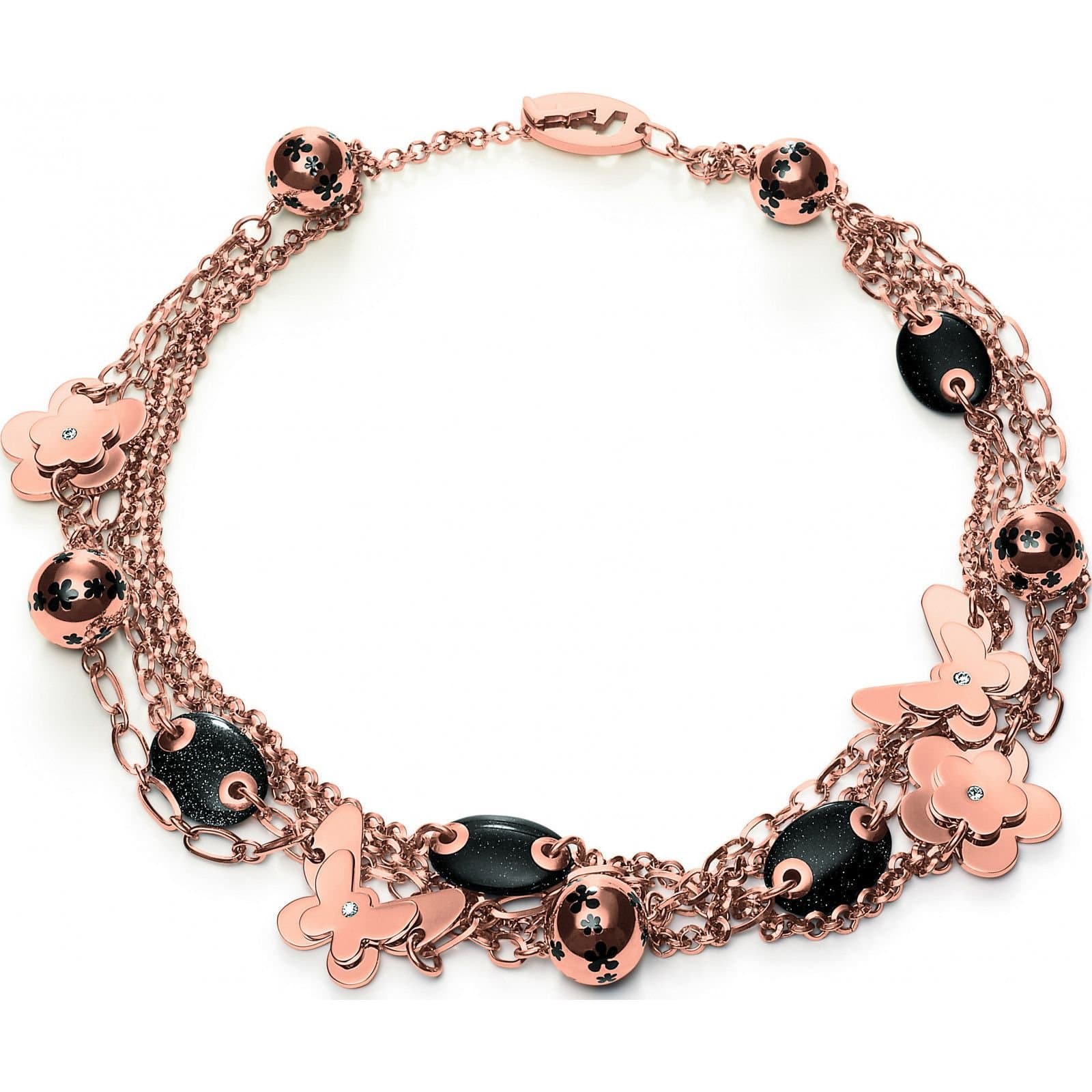 Folli Follie Folli Follie Rose Gold Necklace with Black Accents