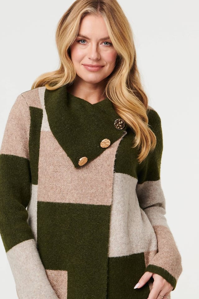 Izabel London Izabel London Women's Colour Block Textured Longline Coatigan in Green - 2