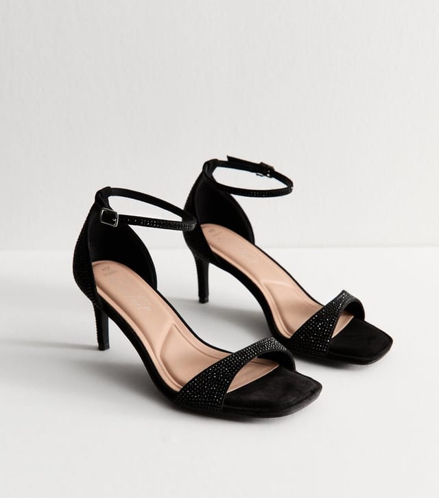 New Look Women's Wide Fit Black Gem Embellished Open Toe Sandals Vegan New Look - 2