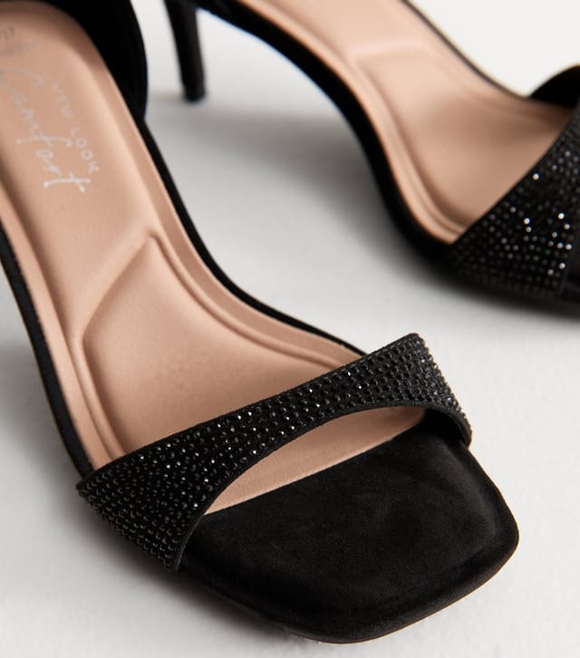 New Look Women's Wide Fit Black Gem Embellished Open Toe Sandals Vegan New Look - 3