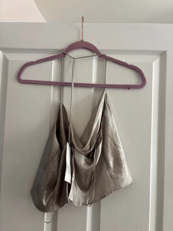 Zara Zara silver cowl neck crop top size L