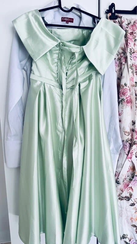 Shein Green satin Bardot dress