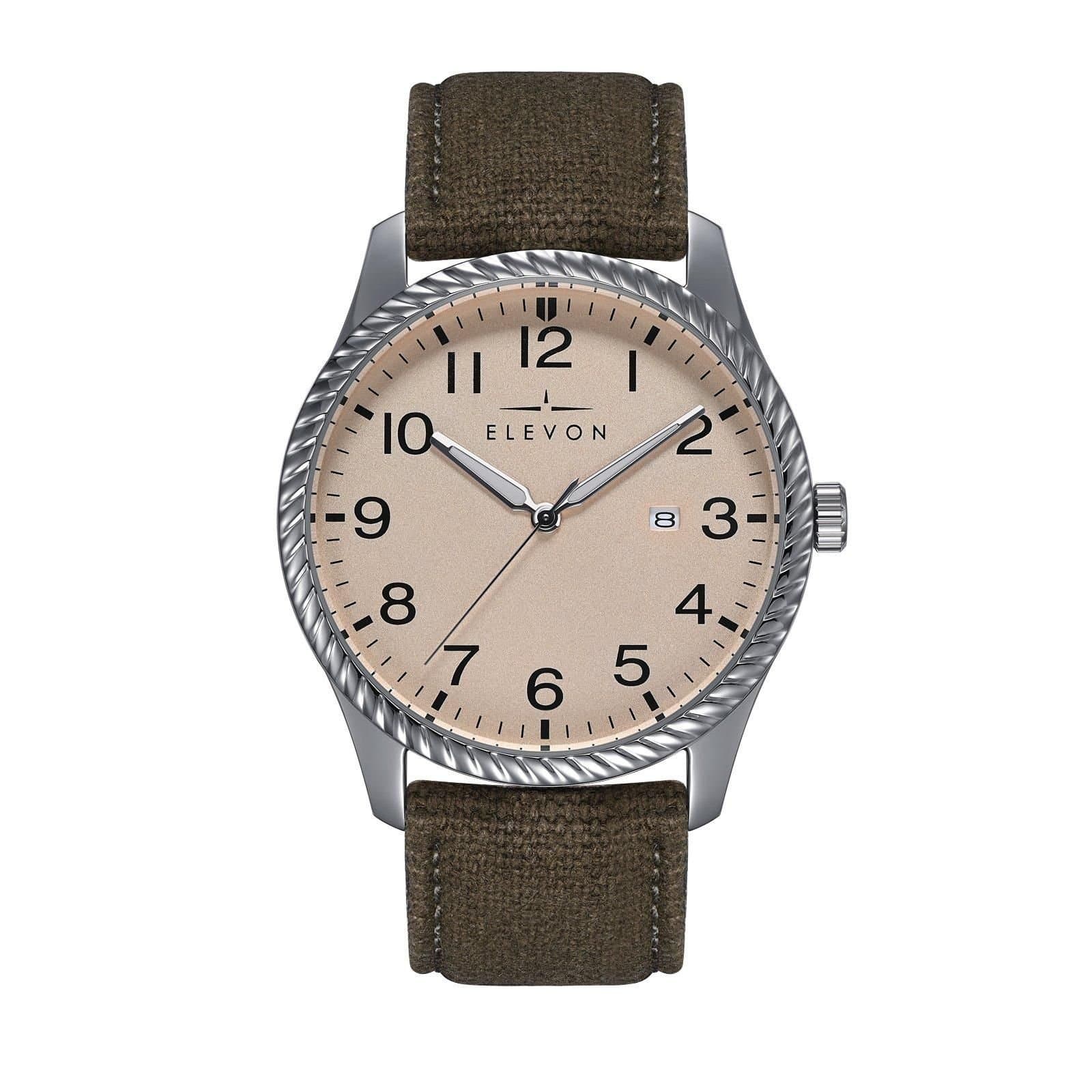 Elevon Elevon Men's Crosswind Canvas-Overlaid Leather-Band Watch w/ Date in Tan