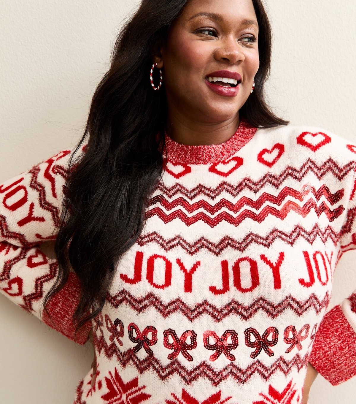 New Look Women's Plus Size Red Joy Zig Zag Pattern Jumper Curves New Look