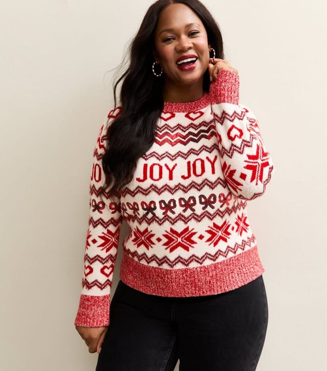 New Look Women's Plus Size Red Joy Zig Zag Pattern Jumper Curves New Look - 2