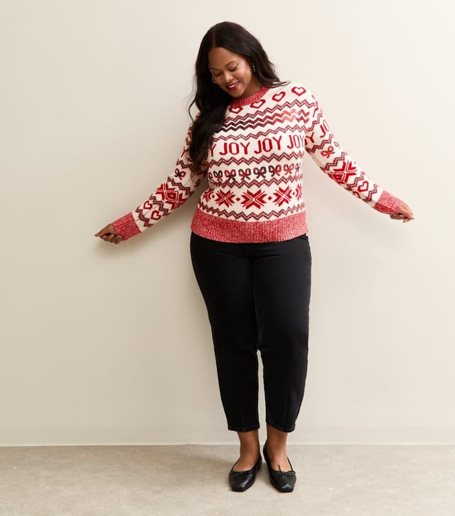 New Look Women's Plus Size Red Joy Zig Zag Pattern Jumper Curves New Look - 3