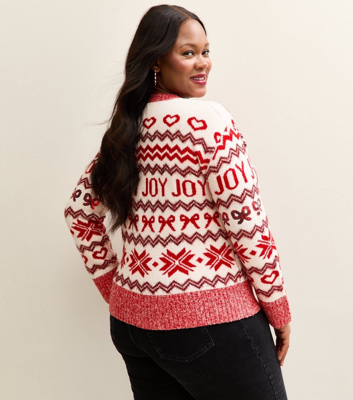 New Look Women's Plus Size Red Joy Zig Zag Pattern Jumper Curves New Look - 4