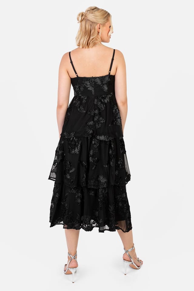 Maya Deluxe Maya Deluxe Women's Floral Tiered Cami Midi Dress in Black - 2