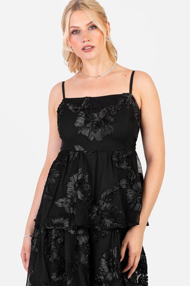 Maya Deluxe Maya Deluxe Women's Floral Tiered Cami Midi Dress in Black - 3