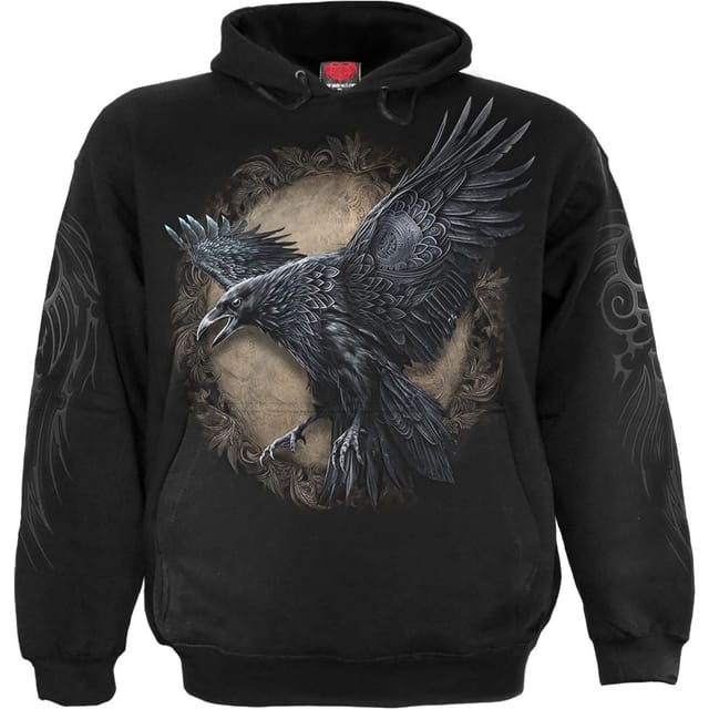 Spiral Direct Spiral Direct Men's Raven Wise Back Print Pullover Hoodie in Black - 2