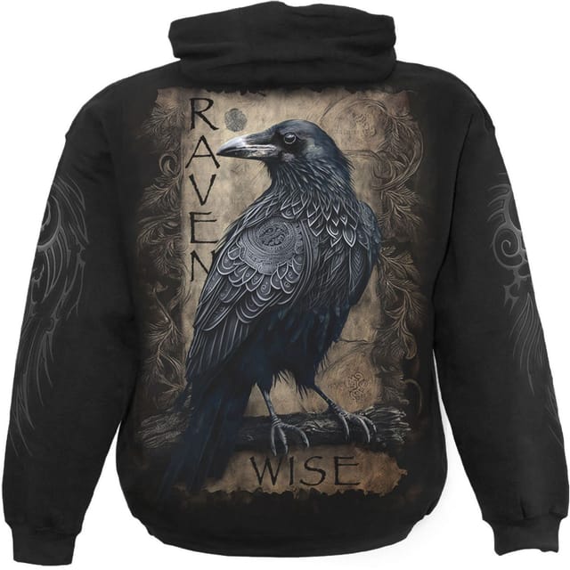 Spiral Direct Spiral Direct Men's Raven Wise Back Print Pullover Hoodie in Black - 3