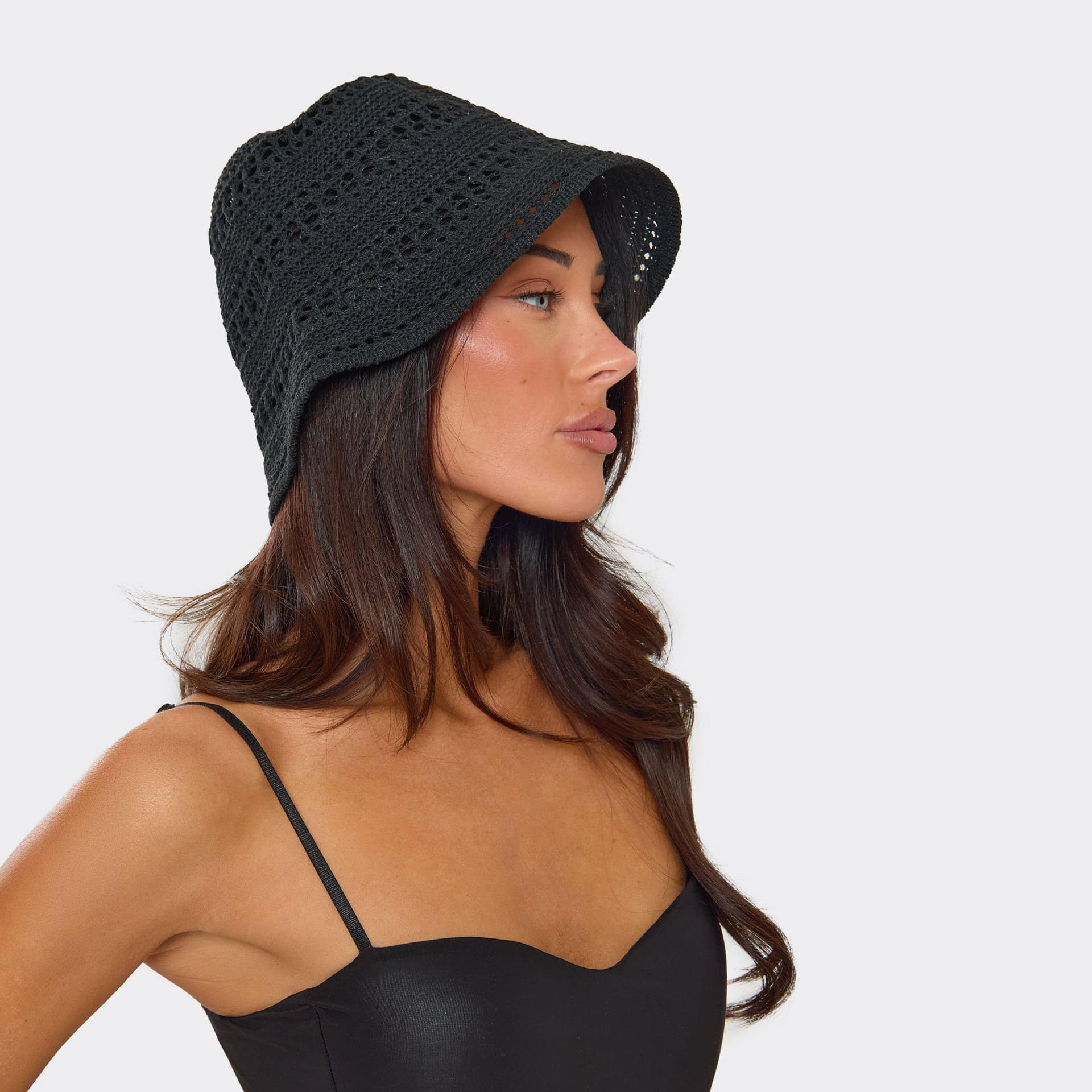 EGO EGO Black Crochet Bucket Hat, Women's