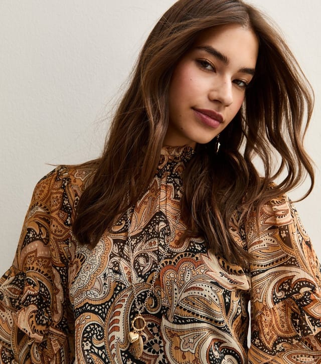 New Look Women's Brown Paisley Print Frilly Trimmed Blouse New Look - 2