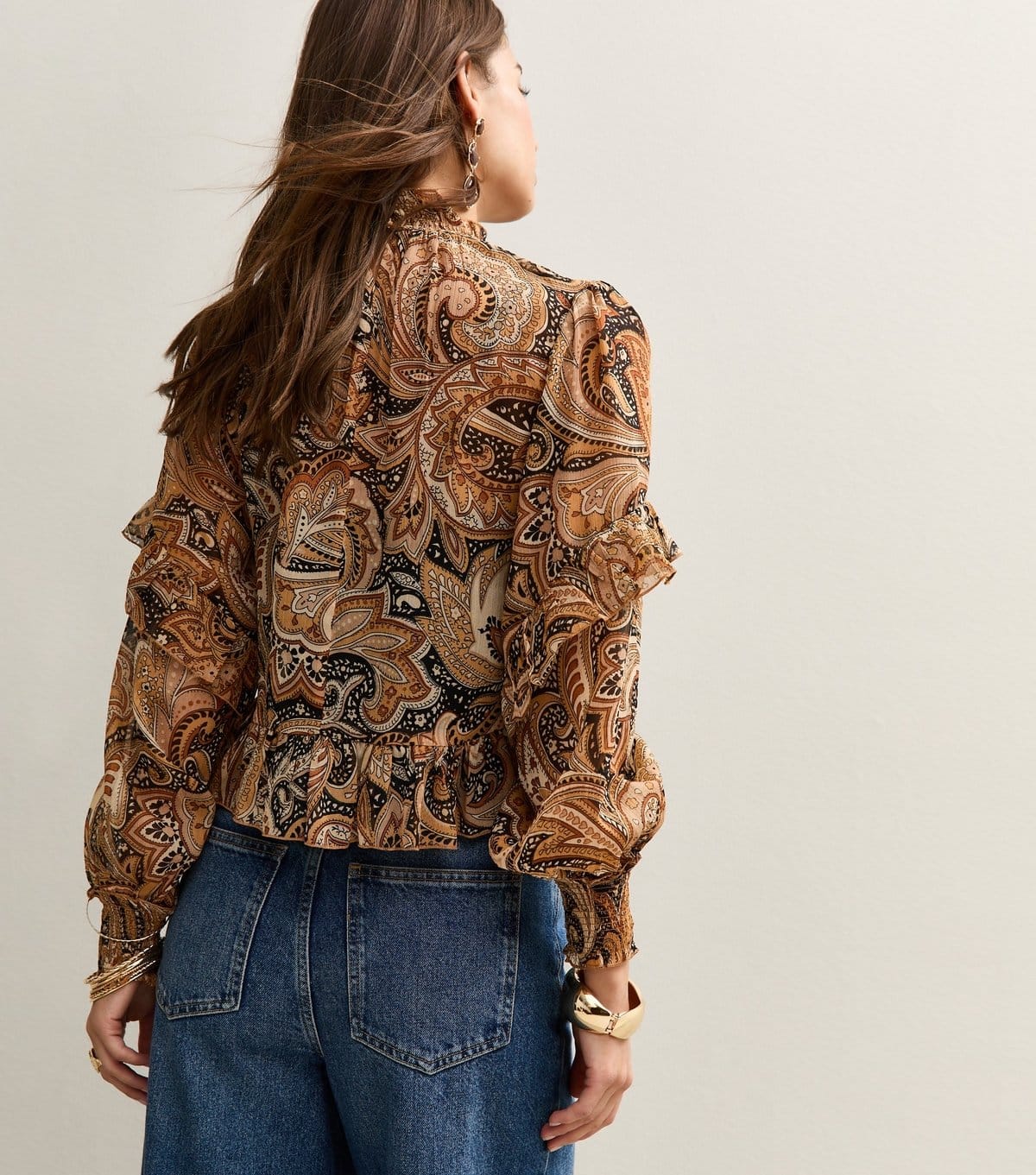 New Look Women's Brown Paisley Print Frilly Trimmed Blouse New Look - 4