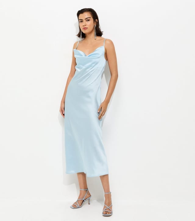 New Look Women's Light Blue Satin Slip Dress New Look - 2
