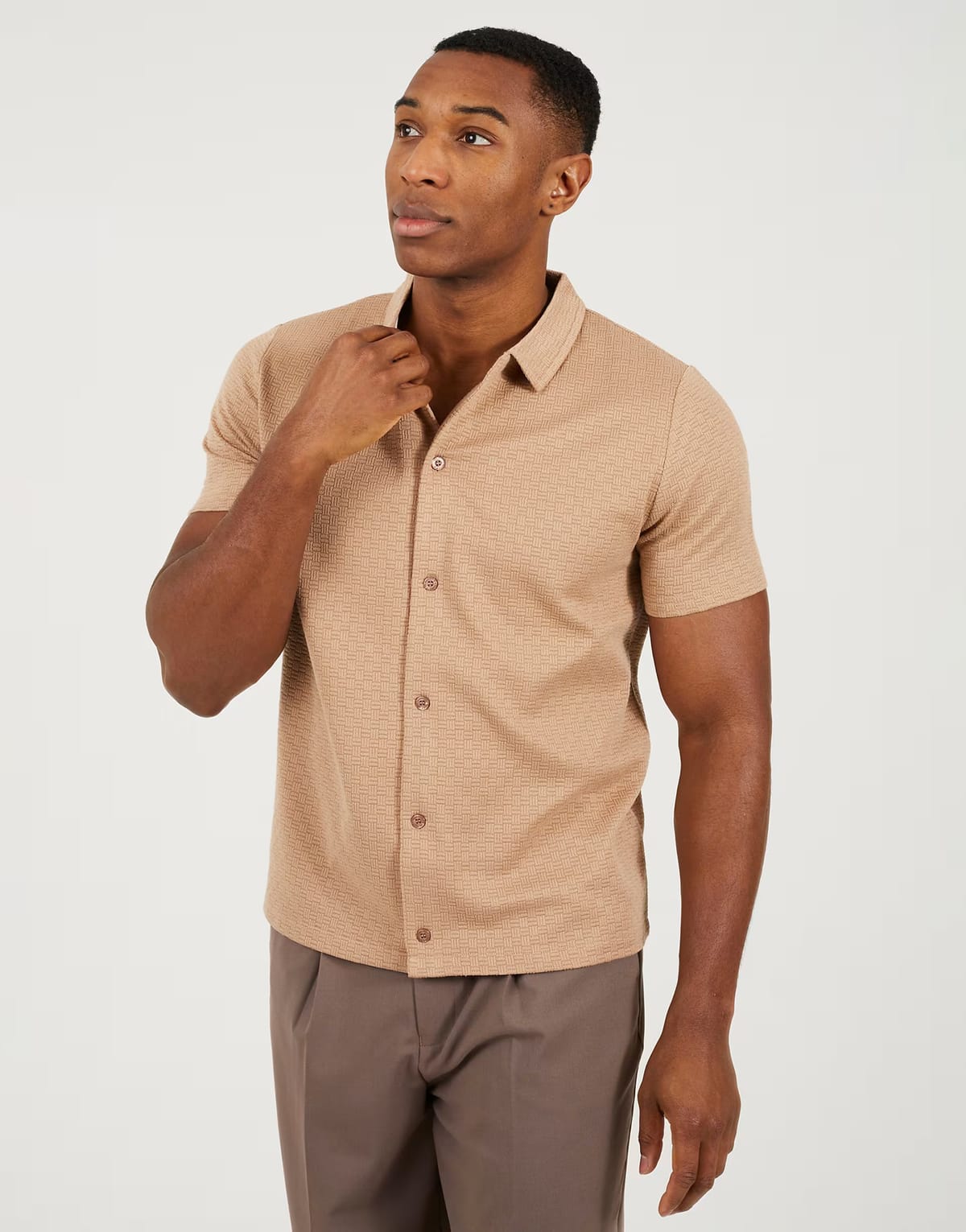 ASOS Brave Soul Short sleeved textured shirt in taupe - 1