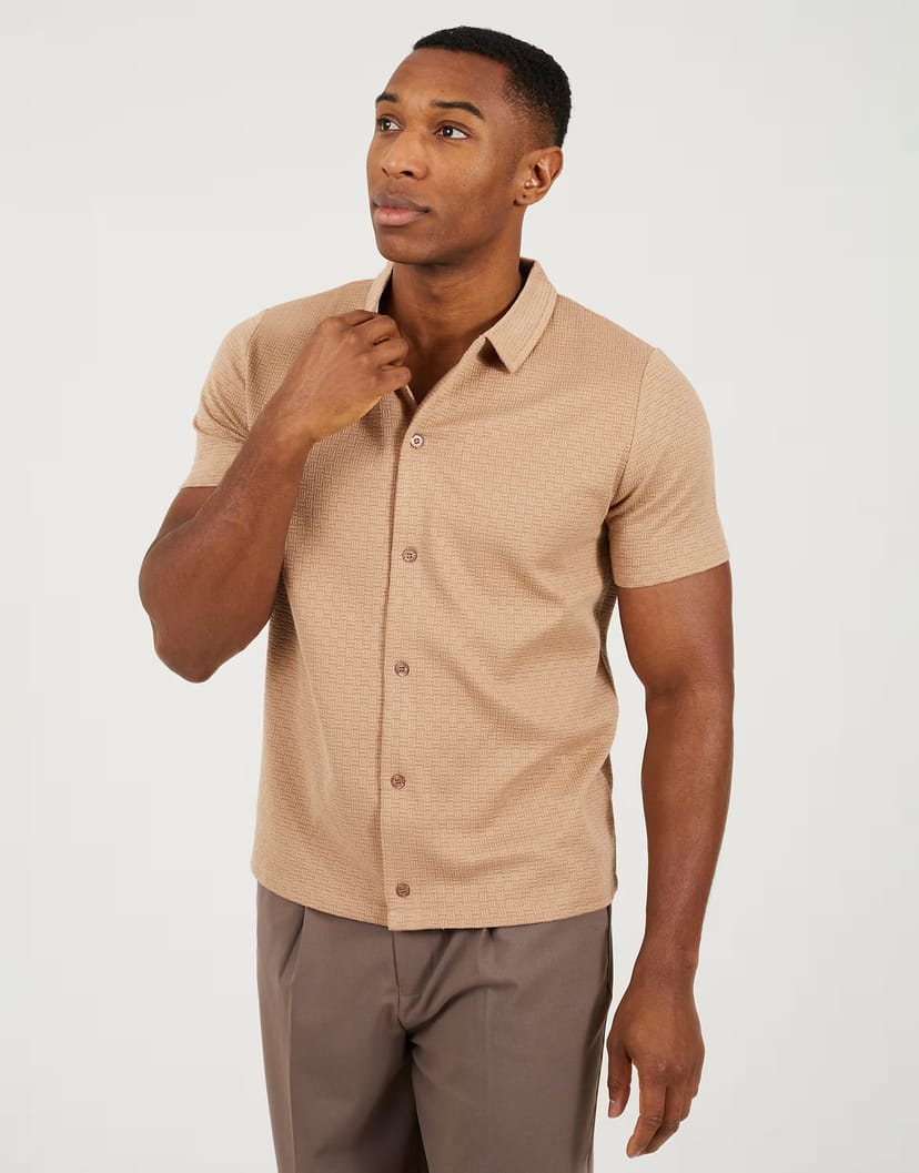 ASOS Brave Soul Short sleeved textured shirt in taupe - 1