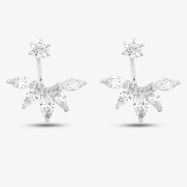 T.H.Baker T.H.Baker Women's Silver Cubic Zirconia Five Pear Fancy Dropper Stud Earrings SE02132A - 2