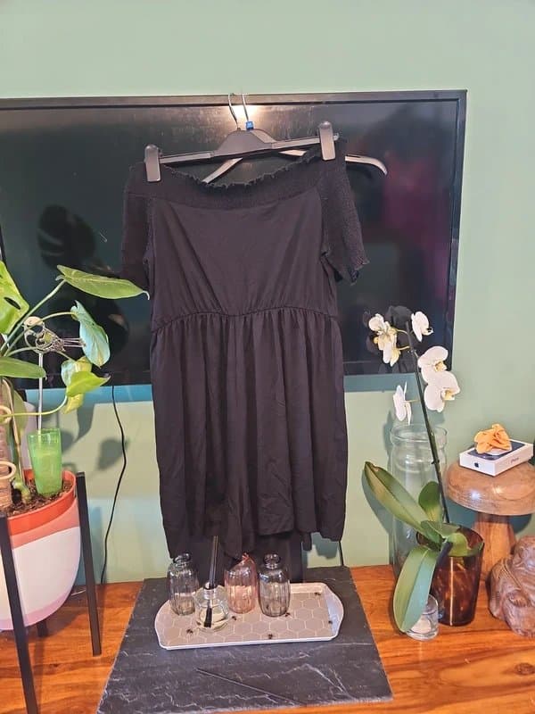 ASOS Asos size 20 22 black bardot off shoulder Shirred playsuit all in one romper jumpsuit
