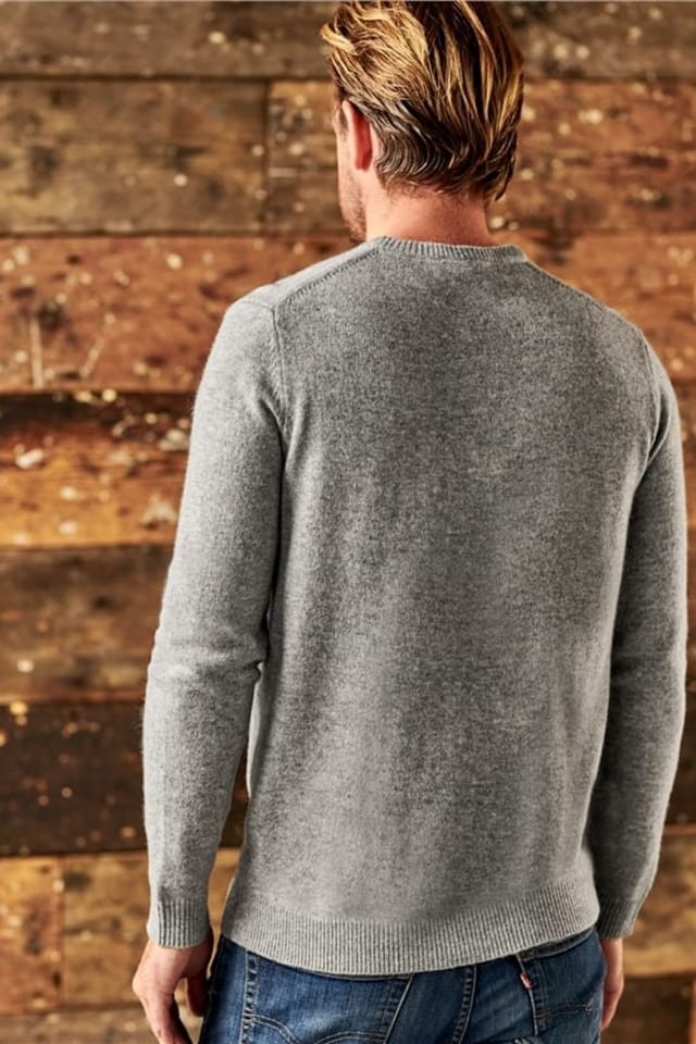 WoolOvers WoolOvers Men's 100% Lambswool Crew Neck Jumper in Grey - 3