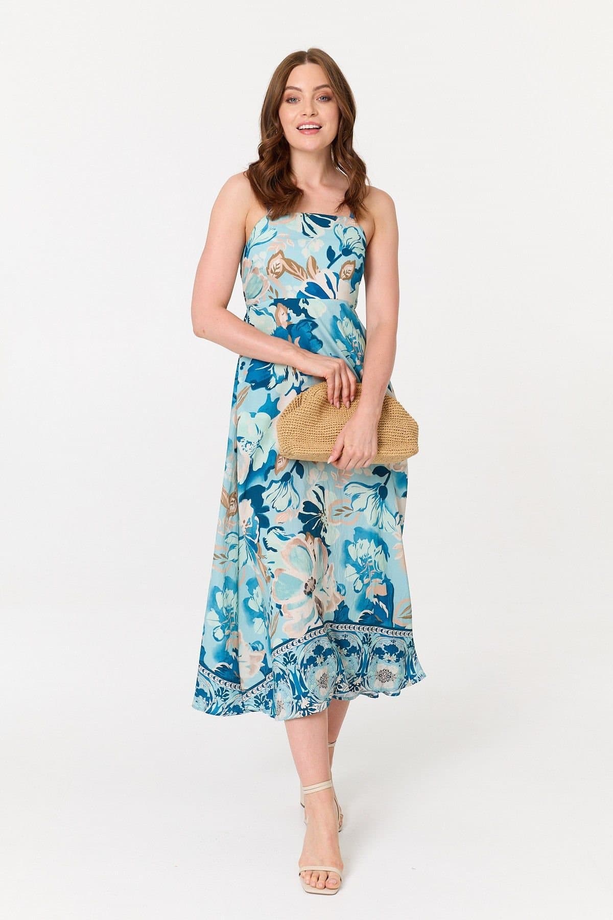 Izabel London Izabel London Women's Floral A-Line Sleeveless Maxi Dress in Blue