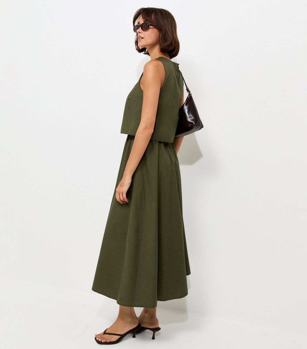 New Look Women's Dark Khaki Cotton Layered 2-in-1 Sleeveless Midi Dress New Look - 1