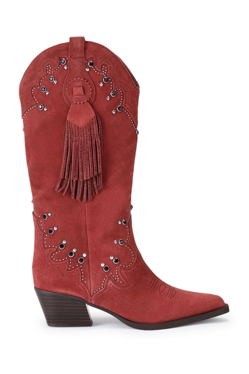 Kurt Geiger London Kurt Geiger London Women's 'Cowboy Glasto Tassel' Suede Boots in Wine