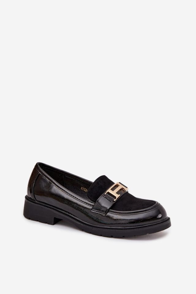 Love Lace Love Lace Women's Moccasin Gold Strap Loafers with Soft Insole Comfort in Black - 2