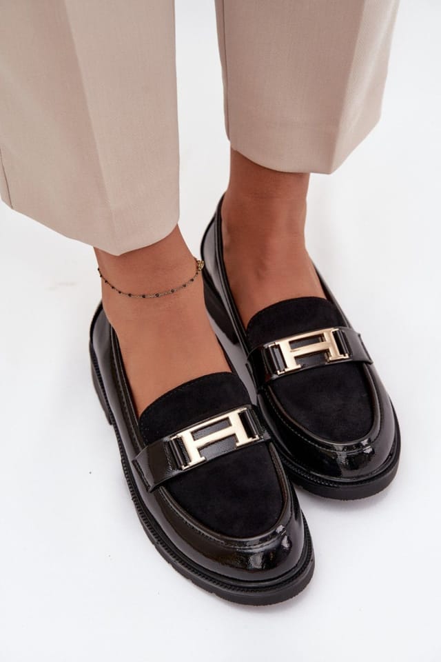Love Lace Love Lace Women's Moccasin Gold Strap Loafers with Soft Insole Comfort in Black - 3