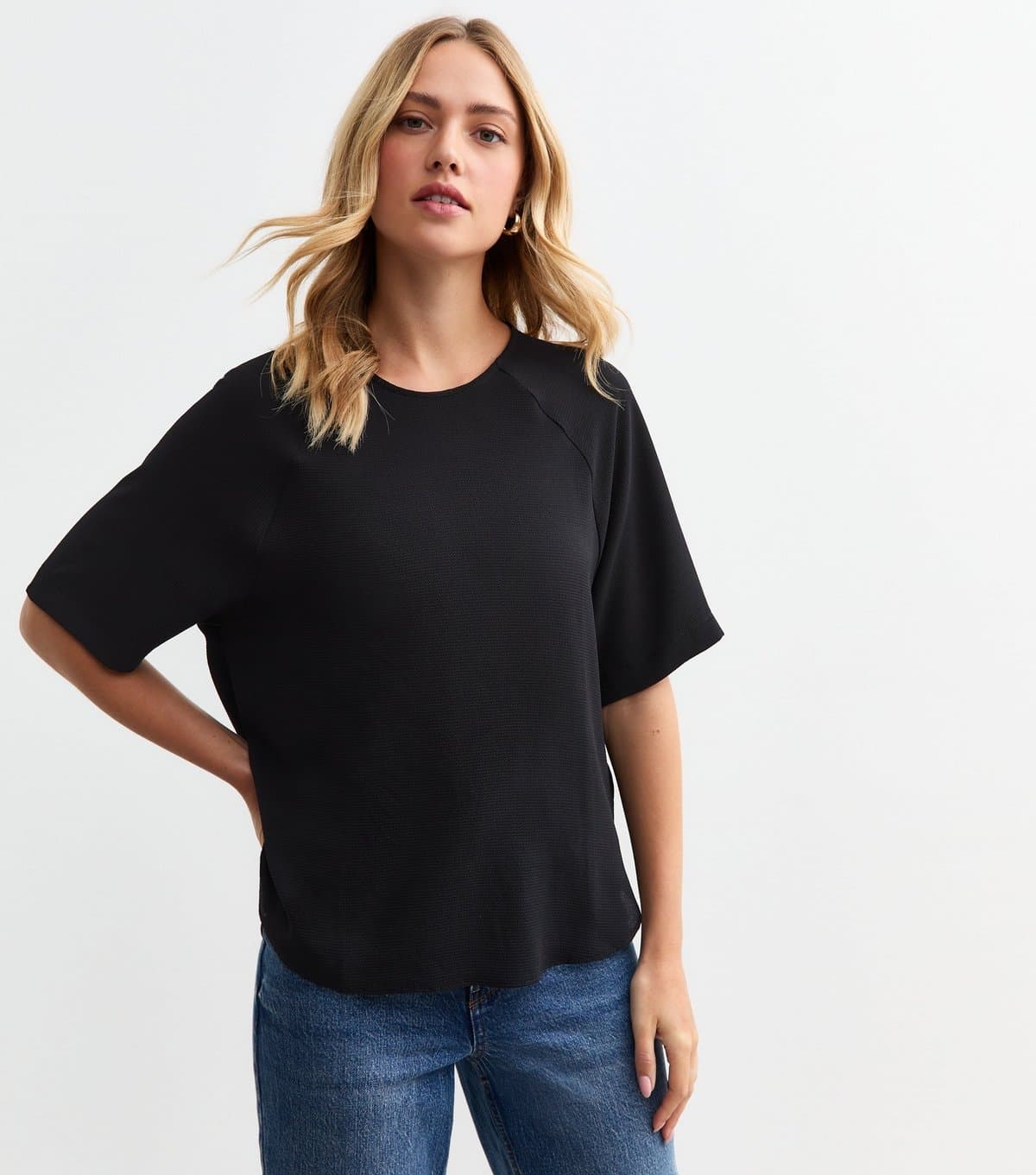 New Look Women's Black Raglan Sleeve Woven Top New Look