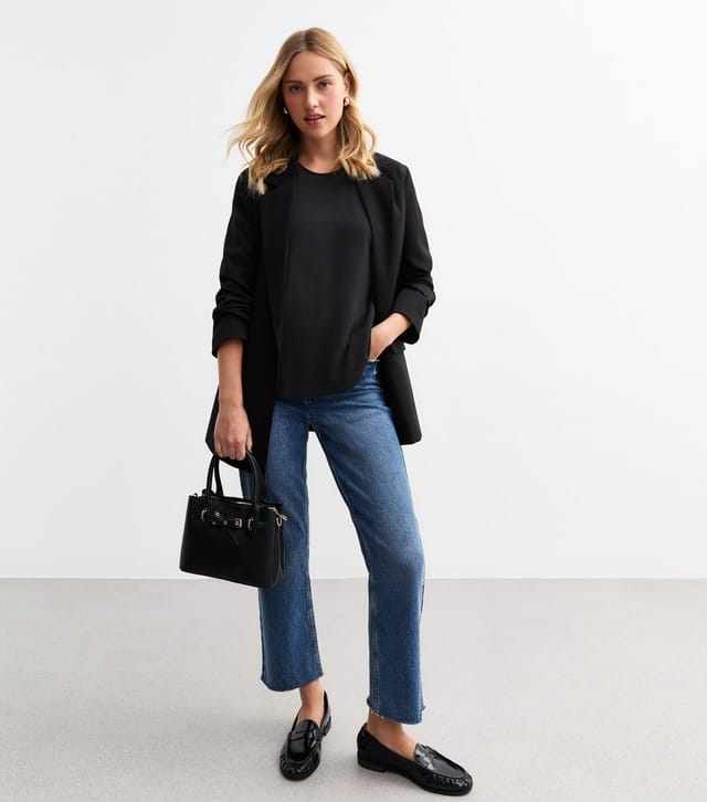 New Look Women's Black Raglan Sleeve Woven Top New Look - 2