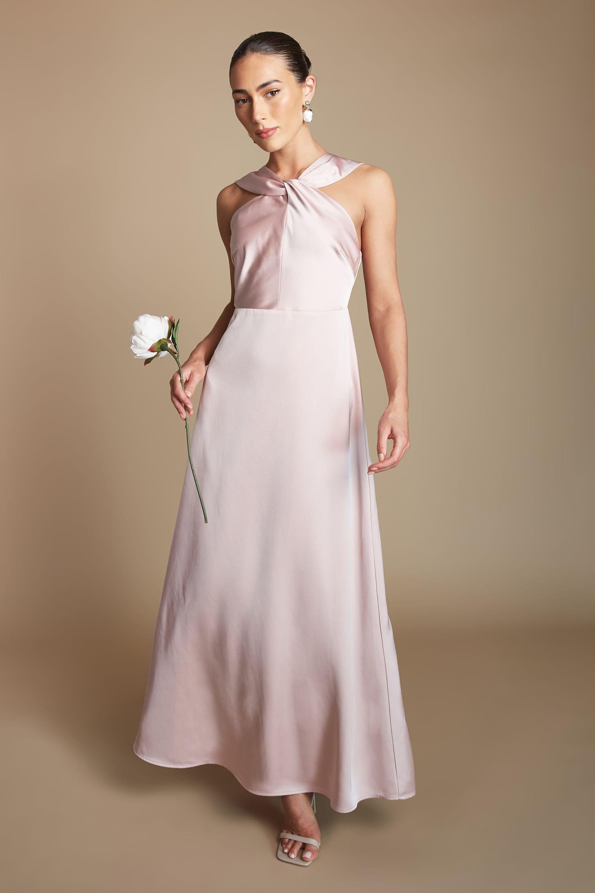 Coast Blush Satin Maxi Bridesmaid Dress for Petite Women