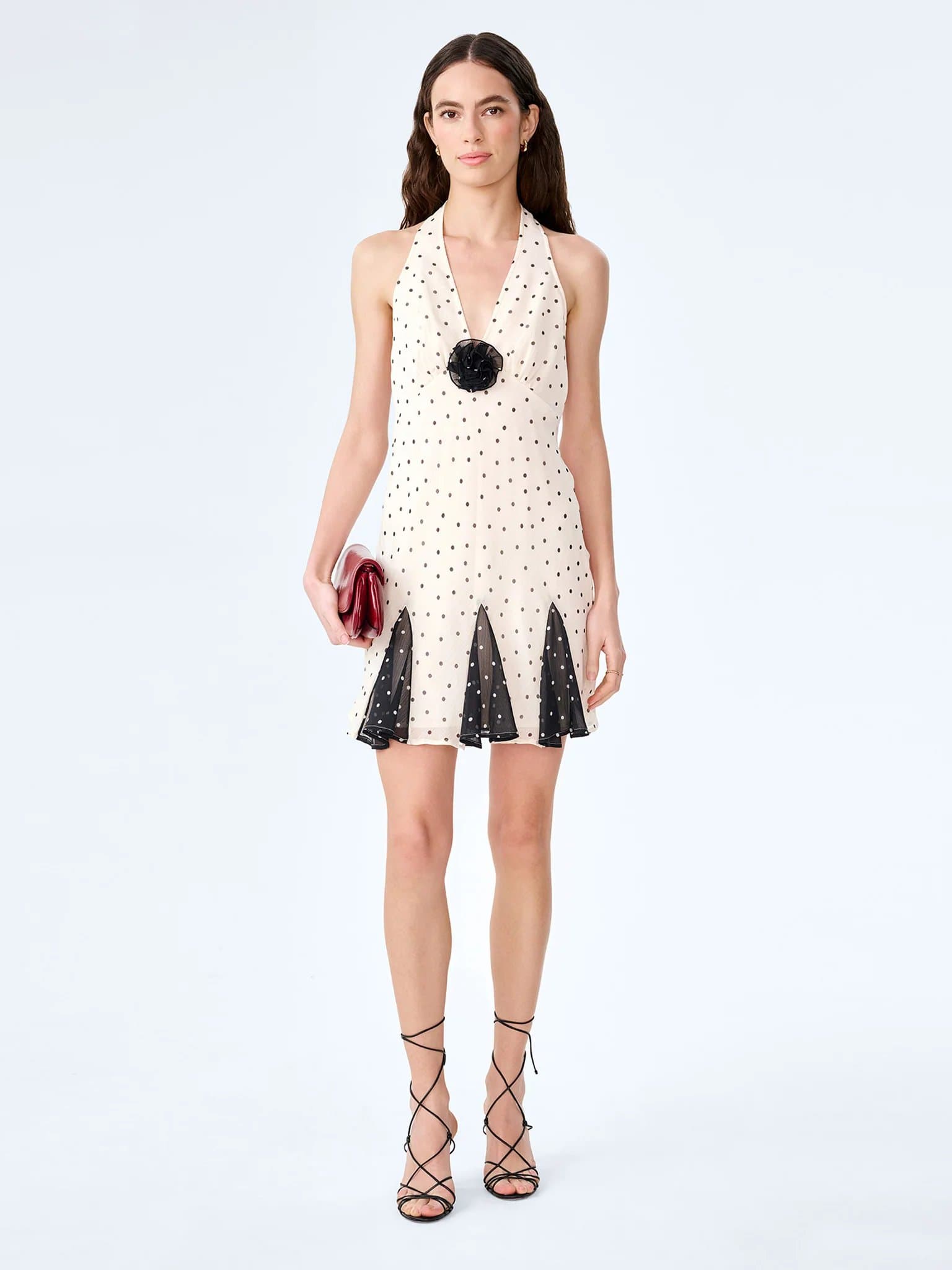 OMNES OMNES Flirty Polka Dot Mini Dress in White