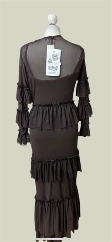 Never Fully Dressed Plus-size Ladies Never Fully Dressed sheer ruffle mesh maxi dress in chocolate size 22