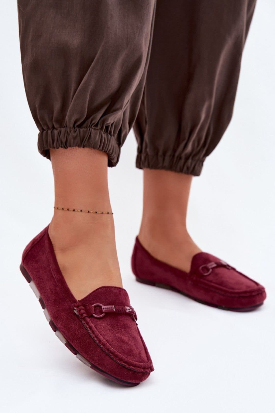 Love Lace Love Lace Women's Suede Moccasins with Insole & Front Tassel Detail in Burgundy