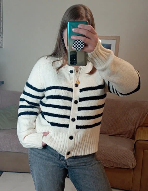 Albaray Albaray | Cream dark navy black striped wool blend knitted cardigan jumper UK 12 BNWT £79